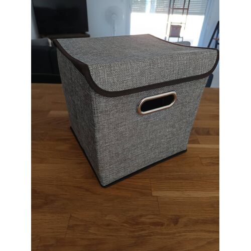 Lot de 2 boîtes de rangement pliables avec couvercle – Coton et lin – 25 × 25 × 25 cm – Gris
