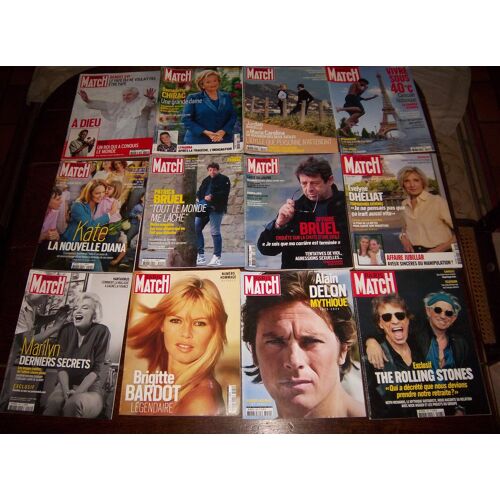 Lot De 12 Paris Match (Delon, Bardot, Monroe, Bruel, Etc)