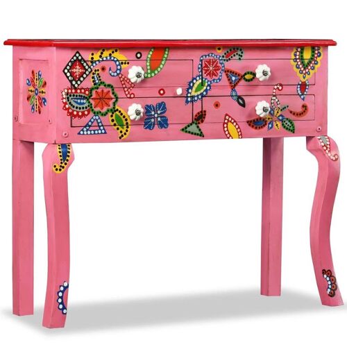 Buffet bahut armoire console meuble de rangement bois de manguier massif rose peint à la main 4402021