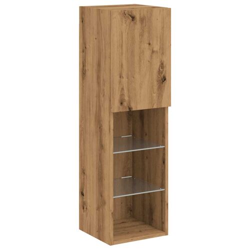 Meuble TV multimédia étagère télévision buffet téléviseur salle à manger salon chambre avec lumières LED chêne artisanal 30,5 x 30 x 102 cm brun 02_0026704