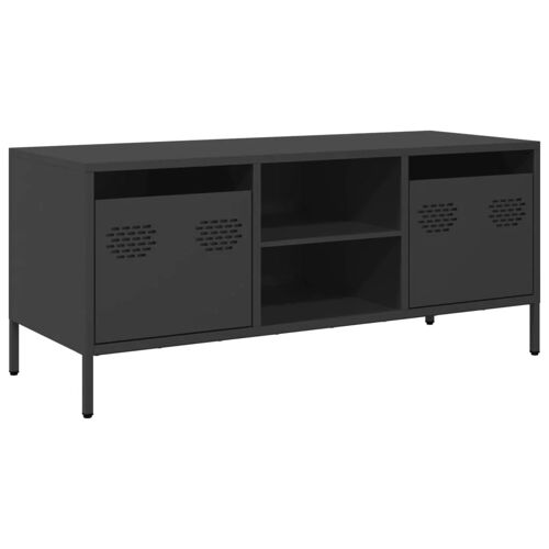 Meuble TV multimédia étagère télévision buffet téléviseur salle à manger salon chambre 101,5 x 39 x 43,5 cm acier laminé à froid noir 02_0025554