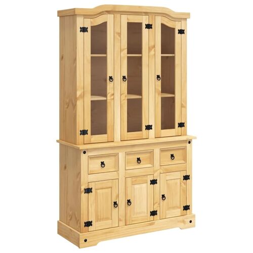 Buffet bahut commode armoire meuble de rangement organisateur cuisine salle de séjour salon Corona 112 x 43 x 196 cm bois massif pin me x icain marron 02_0031748