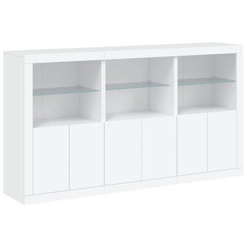 Buffet bahut commode armoire meuble de rangement organisateur cuisine salle de séjour salon avec lumières LED 181,5 x 37 x 100 cm blanc 02_0029838