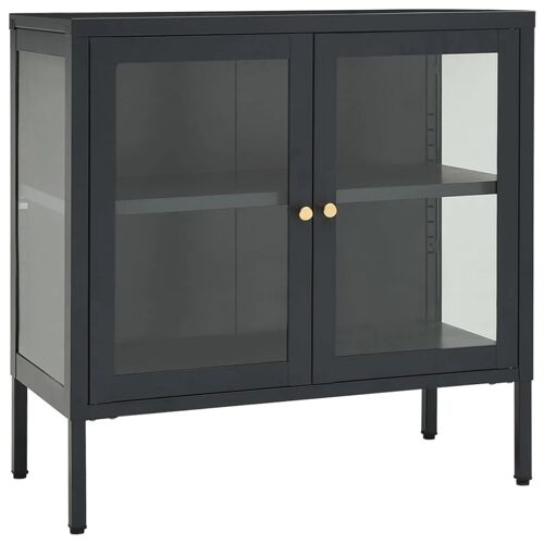 Buffet bahut commode armoire meuble de rangement organisateur cuisine salle de séjour salon 70 x 35 x 70 cm acier et verre anthracite 02_0029709