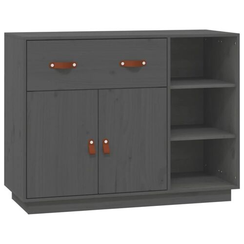 Buffet bahut commode armoire meuble de rangement organisateur cuisine salle de séjour salon 98,5 x 40 x 75 cm bois massif de pin gris 02_0031811