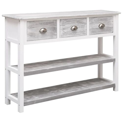 Buffet bahut commode armoire meuble de rangement organisateur cuisine salle de séjour salon antique 108 x 30 x 76 cm bois de Paulownia massif gris 02_0031812