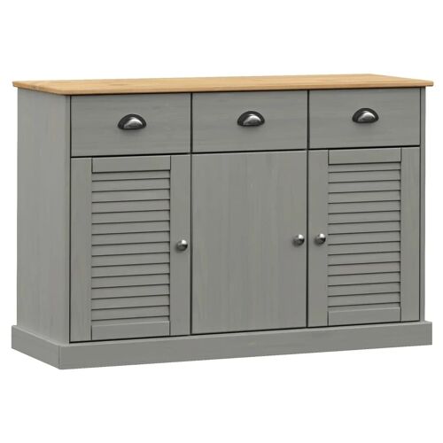 Buffet bahut commode armoire meuble de rangement organisateur cuisine salle de séjour salon avec tiroirs 113 x 40 x 75 cm bois massif de pin gris 02_0030136