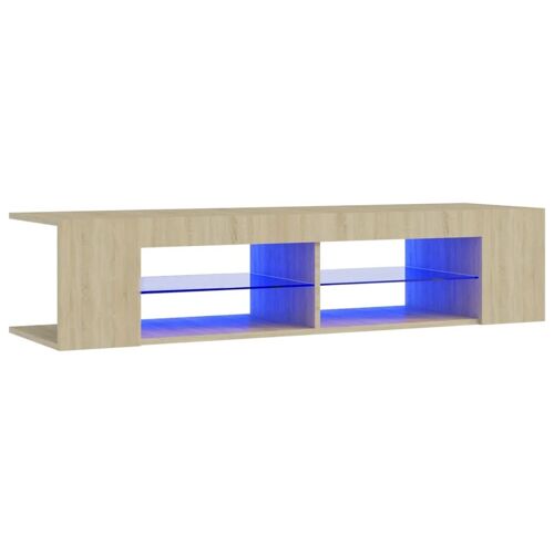 Meuble TV multimédia étagère télévision buffet téléviseur salle à manger salon chambre avec lumières LED chêne sonoma 135 x 39 x 30 cm brun 02_0026760