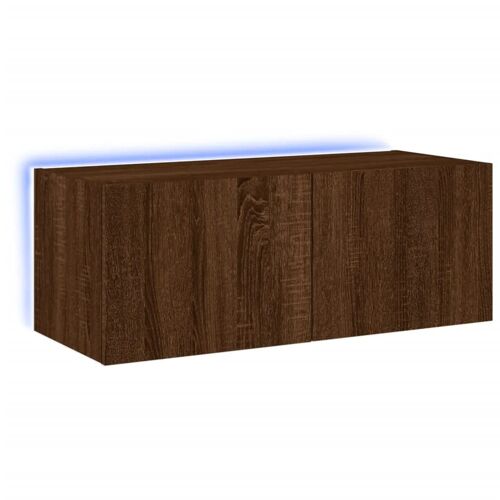 Meuble TV multimédia étagère télévision buffet téléviseur salle à manger salon chambre mural avec lumières LED chêne 80 x 35 x 31 cm brun 02_0027963