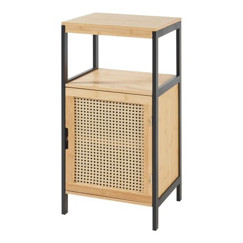 Armoire étagère 80 x 40 x 35 cm meuble de rangement de salle de bain MDF bambou rotin beige 03_0008886