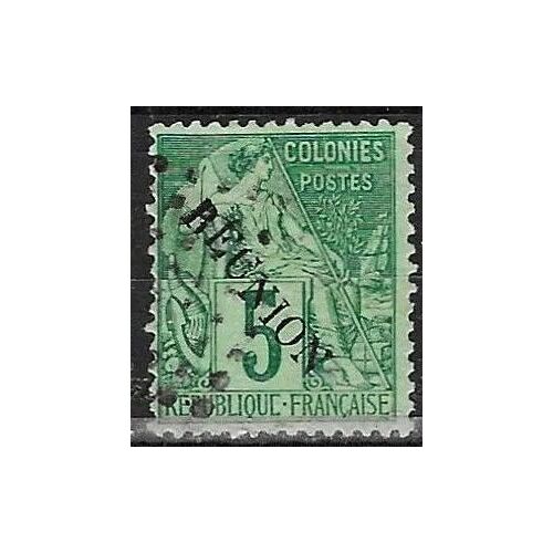 La Réunion, Colonie Française 1891, Beau Timbre Classique Yvert 20, Type Alphée Bubois Des Colonies Générales, 5c. Vert Surchargé "Reunion", Oblitéré, Tbe.