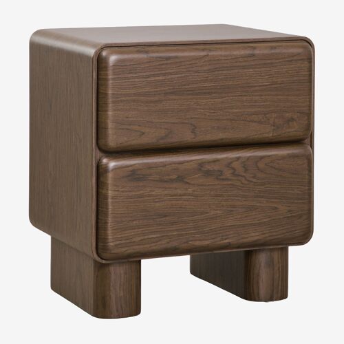 Pack de 2 tables de chevet avec deux tiroirs en MDF Sheila Marron Noyer Foncé 50 x 40 cm