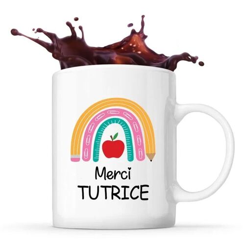 Mug Merci Tutrice Arc En Ciel| Tasse Originale Cadeau Remerciement Fin D'années Atsem Maternelle Professeur Institutrice Prof Noël