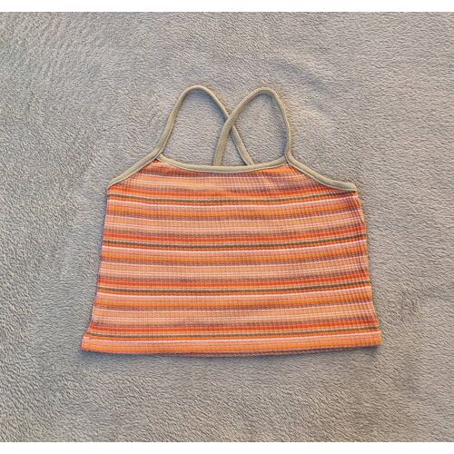 Débardeur Court Orange Et Kaki Edéis Vintage 90'S 8 Ans, Très Bon État
