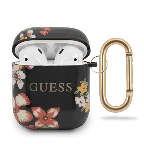 Guess Couverture Silicone Floral, ?tui pour ?couteurs + casque, Noir