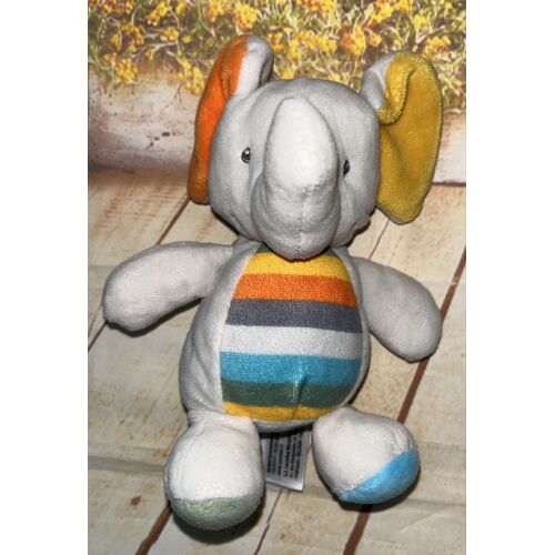Doudou éléphant tex baby gris clair jaune orange jouet bébé 