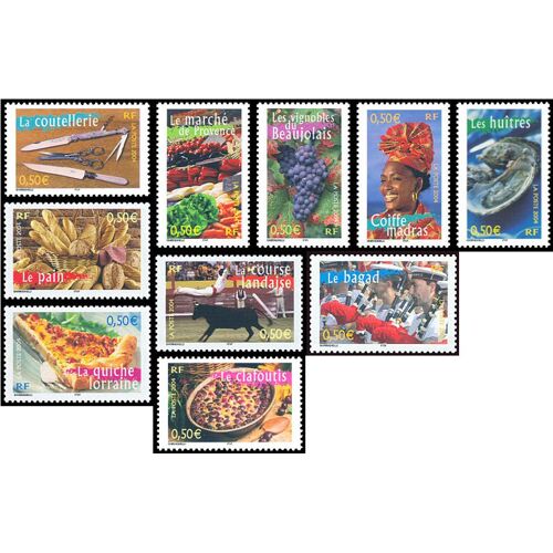 France 2004, Très Belle Série Complète Neuve** Luxe La France À Vivre, Portraits De Régions, 10 Timbres Yvert 3646 À 3655, Coutellerie, Beaujolais, Quiche Lorraine, Clafoutis...
