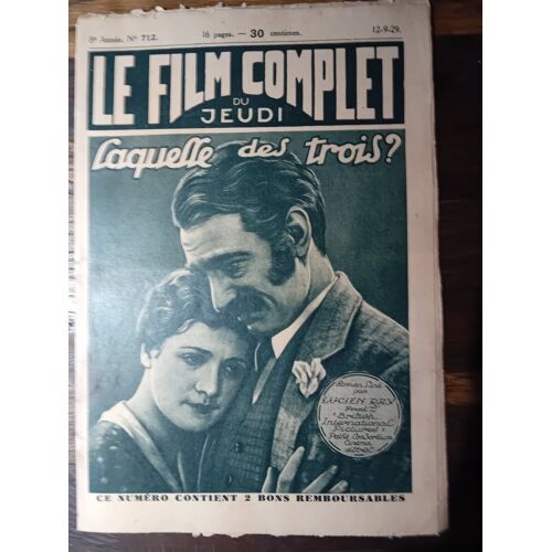 Le Film Complet Du Jeudi N° 712 _ 12 Septembre 1929 _ Lilian Hall Davis, Jamson Thomas, Maud Jill Dans "Laquelle Des Trois ?" ; Film De Alfred Hitchcock ; Production British International Pictures