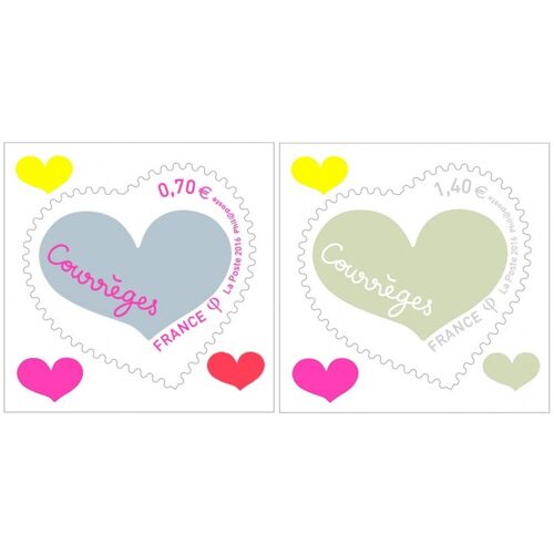 Saint Valentin : Coeurs Courrèges La Paire Année 2016 Autoadhésifs N° 1230 1231 Yvert Et Tellier Luxe