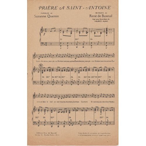 Prière À Saint Antoine Suzanne Quentin / René De Buxeuil