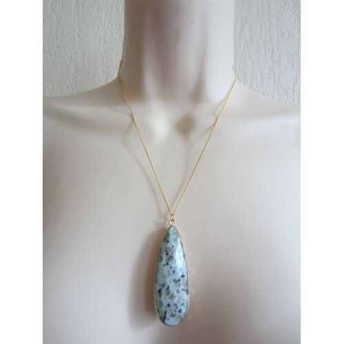 Collier Avec Jaspe Dalmatien Bleu