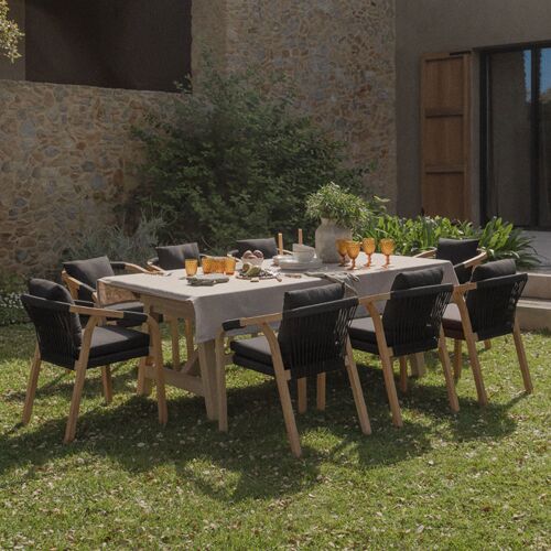Set De Table Rectangulaire Extensible 200-260-320x100 Cm Et 8 Chaises De Jardin Avec Accoudoirs En Bois D'acacia Dubai Acacia Rustique Marron