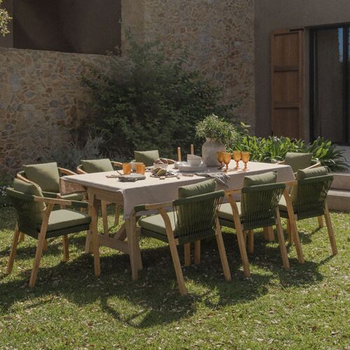 Set De Table Rectangulaire Extensible 200-260-320x100 Cm Et 8 Chaises De Jardin Avec Accoudoirs En Bois D'acacia Dubai Acacia Rustique Marron