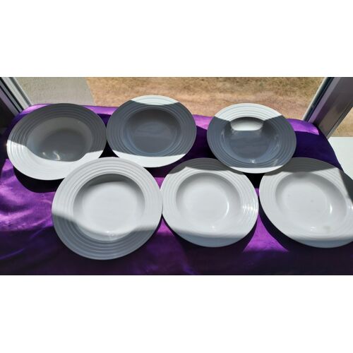 6 Assiettes Creuses Blanches Porcelaine 21.5 Cm