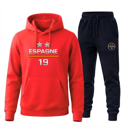 Jogging Homme Football Style Espagne – 2 Étoiles – N°19 – (Taille Xl,Couleur Rouge)