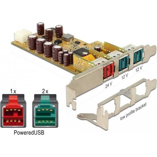 DeLock - USB-Adapter - PCIe 1.1 - PoweredUSB 2.0 (12 V) x 2 + PoweredUSB 2.0 (24 V) x 1