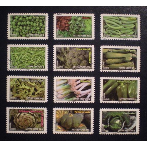 Des Légumes Pour Une Lettre Verte - Série Complète De 12 Timbres Oblitérés - France - Année 2012