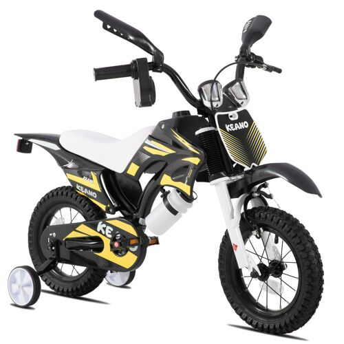 Keano Vélo Enfant Style Motocross Pour Garçons Et Filles De 2 À 4 Ans, Roues 12 Pouces Avec Roulettes Stabilisatrices Et Plaque D'Immatriculation, Jaune