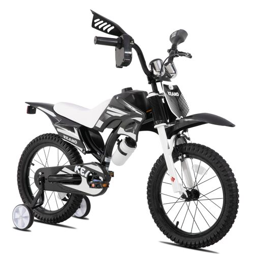 Keano Vélo Enfant Style Motocross Pour Garçons Et Filles De 4 À 7 Ans, Roues 16 Pouces Avec Roulettes Stabilisatrices Et Plaque D'Immatriculation, Noir