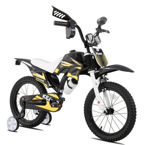 Keano Vélo Enfant Style Motocross Pour Garçons Et Filles De 4 À 7 Ans, Roues 16 Pouces Avec Roulettes Stabilisatrices Et Plaque D'Immatriculation, Jaune