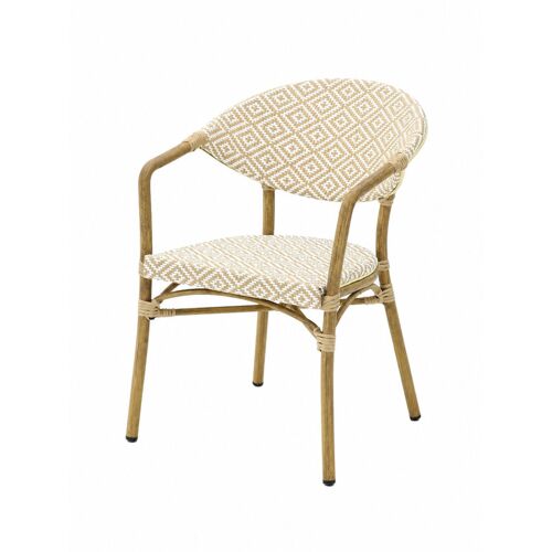 Fauteuil Bistrot Extérieur Intérieur Empilable ¿ Structure Aluminium Aspect Bambou ¿ Tressage Textilène ¿ Style Terrasse de Café
