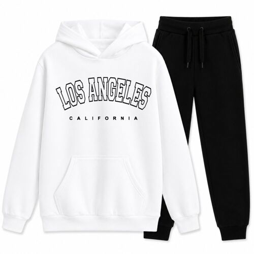 Jogging Enfant Los Angeles – Ensemble Sweat À Capuche Blanc Et Pantalon Noir (Npz)