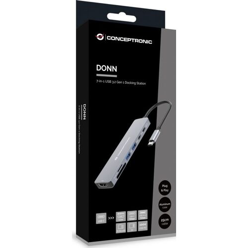 Conceptronic | Docking Station | DONN28G USB-C To HDMI 2x USB-A, 2x USB-C, SD TF - 0.25m Cable