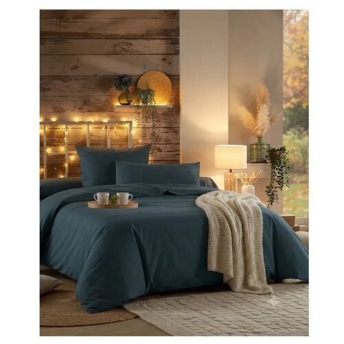 Drap Housse Percale De Coton 180 X 200 Cm Elysee Petrole