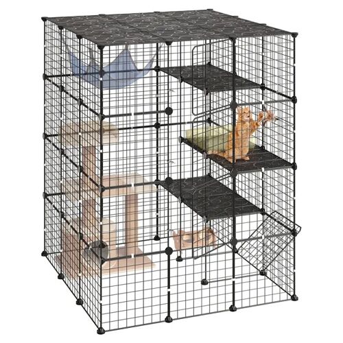 Cage Intérieure Pour Chats À 4 Niveaux-Duoku-Dimensions 104,1x104,1x139,7 Cm, Enclos Noir Adapté Pour 2 À 3 Chats Ou Petits Animaux
