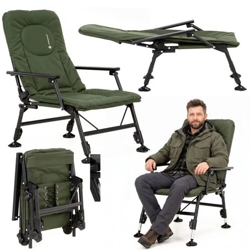 Chaise Pliante Springos ¿ Camping, Pêche, Plage, 5 Positions, Jusqu'à 140 Kg Avec Tablette