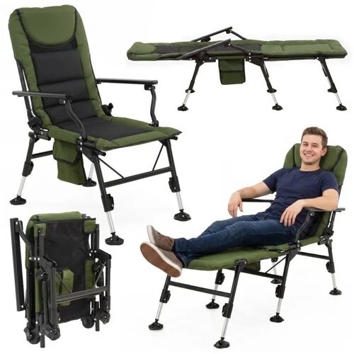 Chaise pliante Springos 2-en-1 ¿ pêche, camping, lit de repos, 140 kg, 5 positions, avec repose-pieds