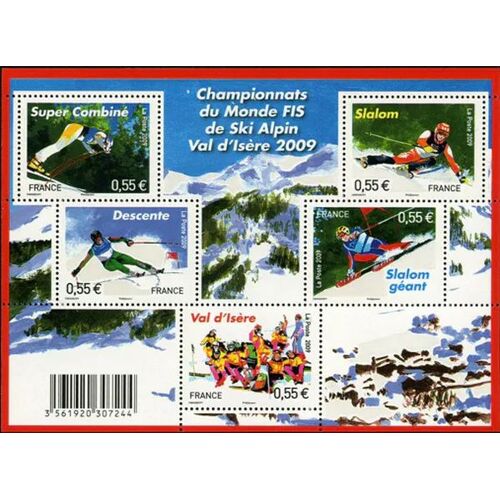 France 2009, Très Beau Bloc Feuillet Neuf** Luxe Yvert Bf 4329, Championnats Du Monde De Ski Alpin À Val D'isère, Comprenant Les Timbres 4329, 4330, 4331, 4332, 4333.