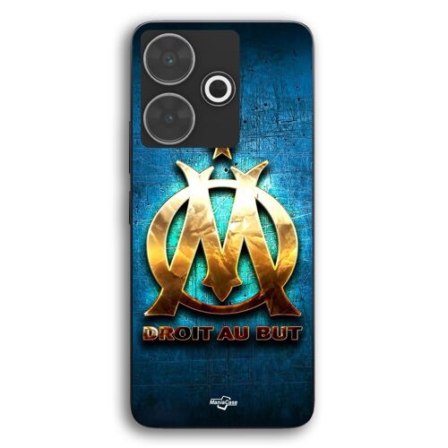 Coque Pour Xiaomi Redmi 13 OM dorée brilant droit au but fond bleu Maniacase