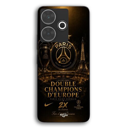 Coque Pour Xiaomi Redmi 13 PSG champions league 2 étoiles noir et dorée Maniacase