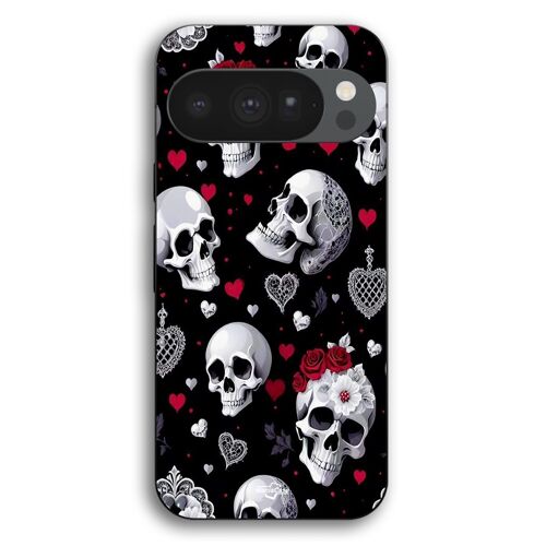 Coque Pour Google Pixel 10 Pro Tête de mort et coeurs Maniacase