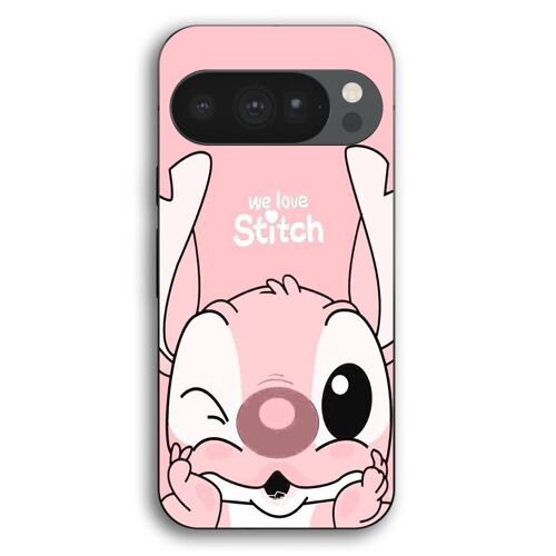 Coque Pour Google Pixel 10 Pro Stitch Angel mignon fond rose Maniacase