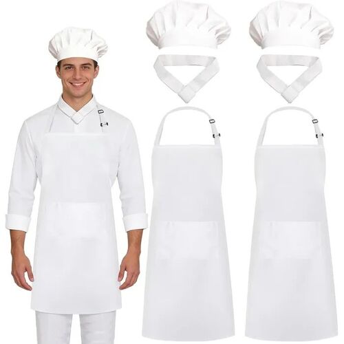 Ensemble De Cuisine 2 Pièces Tablier À Poches Respirant Avec Bonnet De Chef Lot Blanc Taille Ajustable Pour Cuisine Pâtisserie
