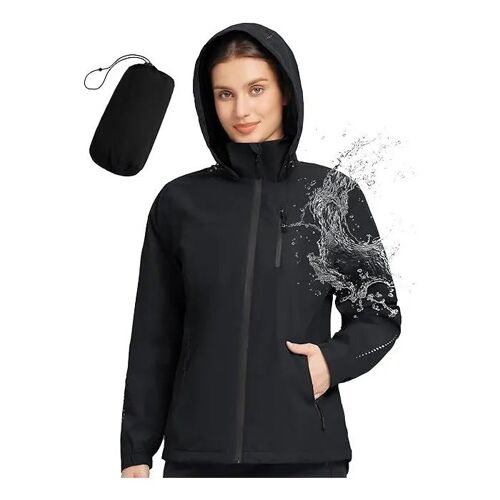 Veste Imperméable Femme Trekking Respirante Anti-Pluie 5000 Mm Membrane Waterproof Ventilation Dos 3000 G/M²/24h 5 Poches Noire