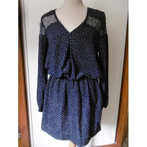Scarlet Roos Robe À Pois Marine Avec Dentelle T 38