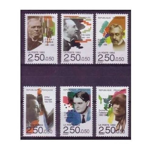 Musiciens : Cesar Franck, Erik Satie, Florent Schmitt, Arthur Honegger, Georges Auriac, Germaine Tailleferre Série Complète Année 1992 N° 2747 2748 2749 2750 2751 2752 Yvert Et Tellier Luxe